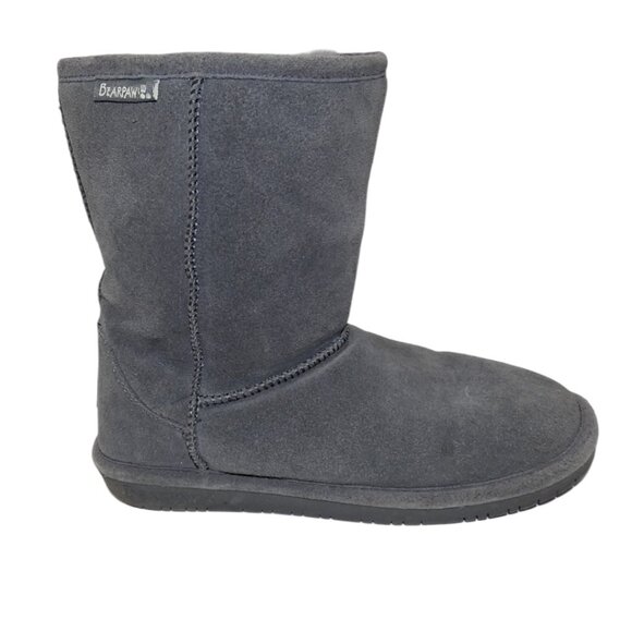 Bearpaw Emma Short Gray Suede Shearling Boots Women’s 8 Cozy Winter Warm - Picture 1 of 10